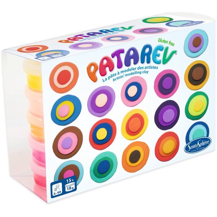 Pate a modeler autodurcissante - SENTOSPHERE - Patarev - Coffret 15 pots de 18g - Différentes Couleurs - Des 8 ans