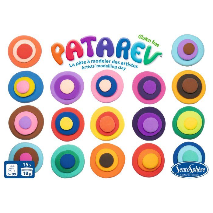Pate a modeler autodurcissante - SENTOSPHERE - Patarev - Coffret 15 pots de 18g - Différentes Couleurs - Des 8 ans