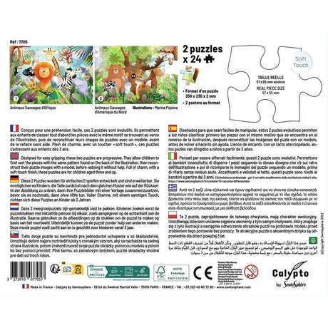 2 Puzzles - SENTOSPHERE - 24 pieces - Animaux Sauvages - Observation - Mémoire - Logique - Des 3 ans