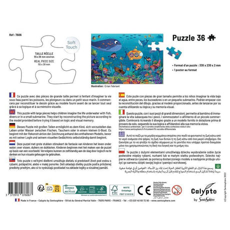 Puzzle - SENTOSPHERE - 36 pieces - La vie sous la mer - Toucher Soyeux - Impression 7 couleurs - Des 4 ans