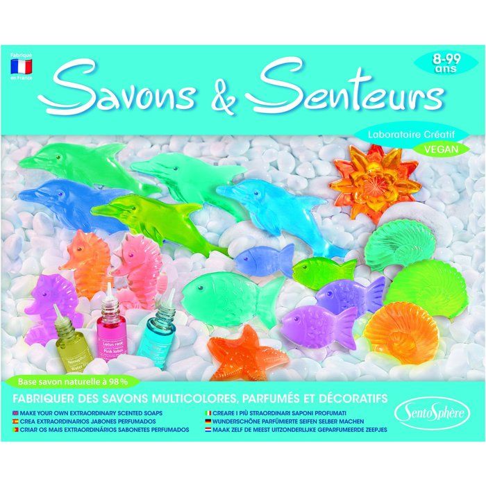 Kit Cosmétique - SENTOSPHERE - Savons et Senteurs - Mouler des savons - Base Glycérine - Parfums et Colorants - Des 8 ans