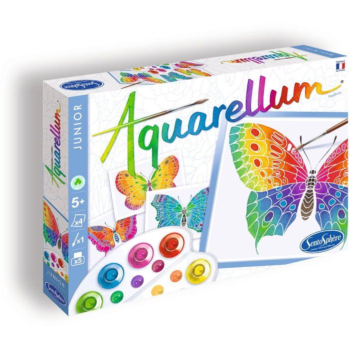 Peinture aquerelle - SENTOSPHERE - Aquarellum Junior - Papillons - 5 couleurs - Sertissage sur papier Vélin - Des 5 ans