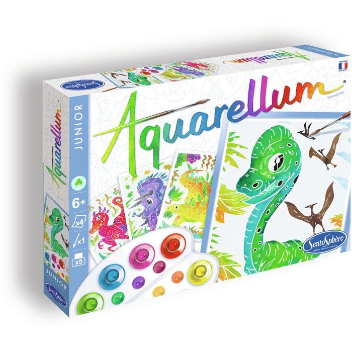 Peinture aquerelle - SENTOSPHERE - Aquarellum Junior - Dinosaures - 5 couleurs - Sertissage sur papier Vélin - Des 7 ans
