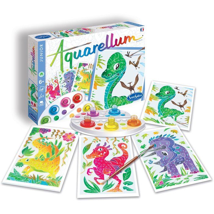 Peinture aquerelle - SENTOSPHERE - Aquarellum Junior - Dinosaures - 5 couleurs - Sertissage sur papier Vélin - Des 7 ans
