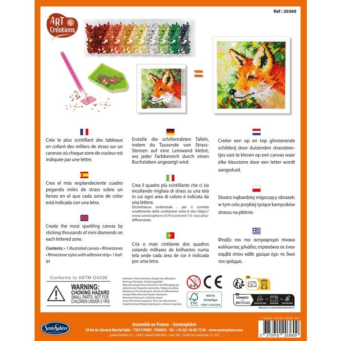 Création a base de mini strass - SENTOSPHERE - Art & Créations - Canevas a Diamanter - Renard - Des 8 ans