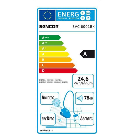 Aspirateur traineau avec sac - SENCOR - SVC 6001BK - EUE3 - 700 W - 78 dB - 3 L - Noir