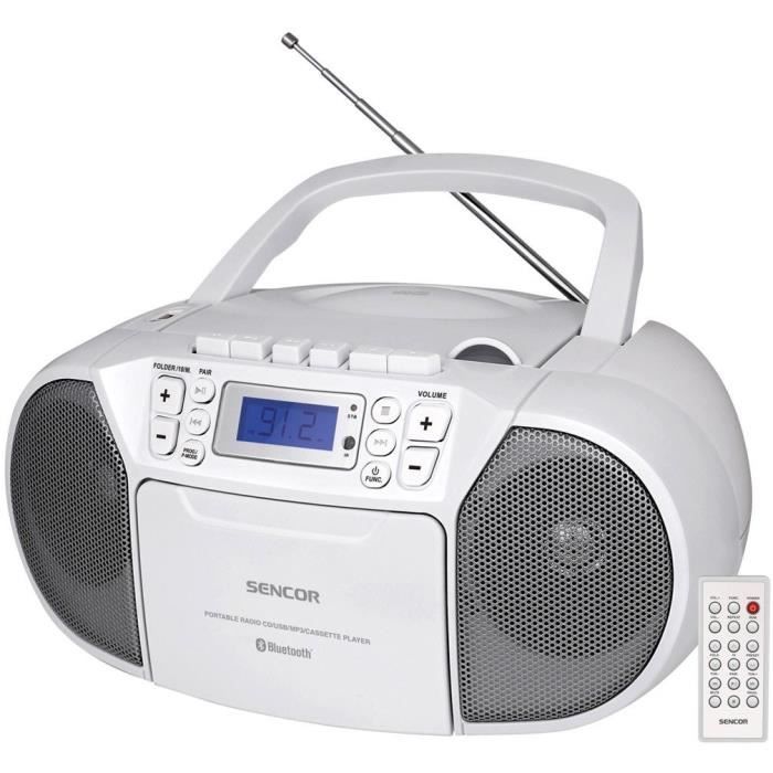 Lecteur CD / Casettes - SENCOR - SPT 3907 W - 4 W - Bluetooth - Blanc