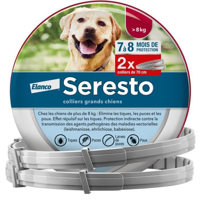 SERESTO  Chien Collier Anti-Puces et Anti-Tiques +8kg 2 unités