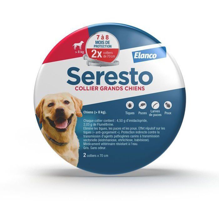 SERESTO  Chien Collier Anti-Puces et Anti-Tiques +8kg 2 unités