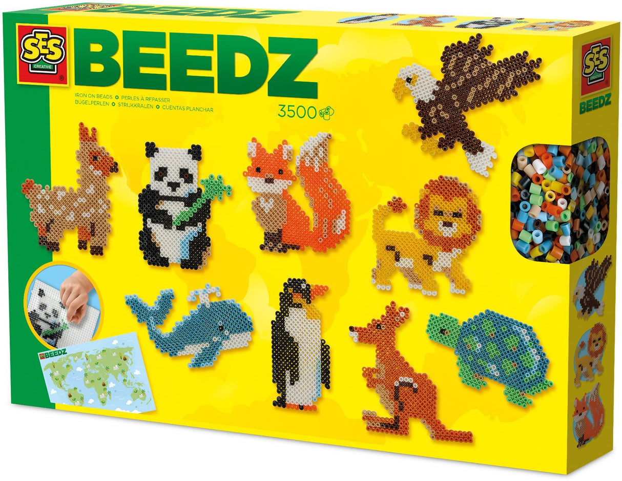 Perles a repasser - SES CREATIVE - Animaux du monde - Beedz - Kit créatif enfant - Activité éducative géographie - Age : 5+