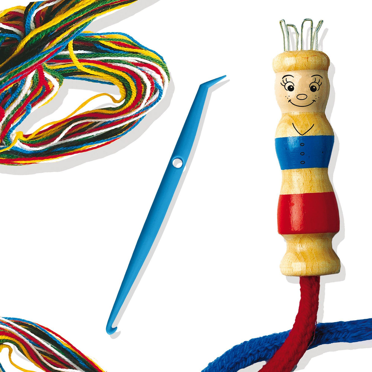 SES Creative - Tricotin - Kit Tricotin Enfant - Activité Manuelle Loisir Créatif-Poupée Tricotin en Bois - Outil de Tissage - 5+
