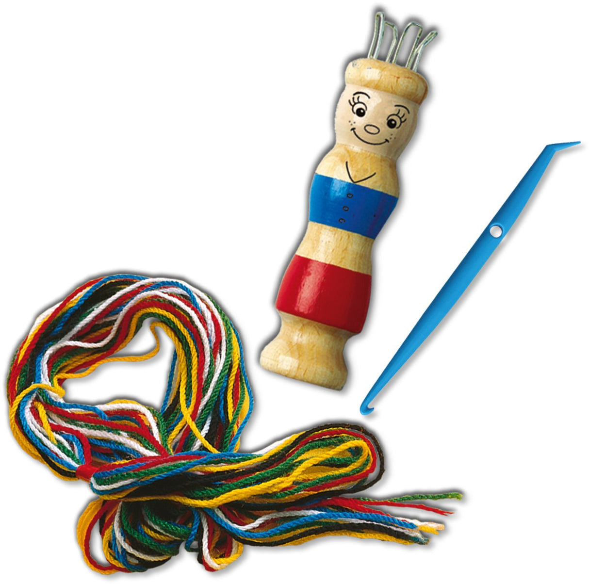 SES Creative - Tricotin - Kit Tricotin Enfant - Activité Manuelle Loisir Créatif-Poupée Tricotin en Bois - Outil de Tissage - 5+