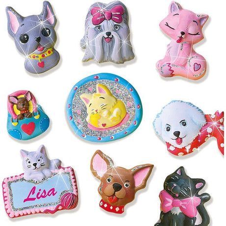 SES CREATIVE - Moulage en plâtre chiens et chats - Jaune, vert et rose - Enfant - Plus de 5 ans