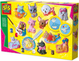 SES CREATIVE - Moulage en plâtre chiens et chats - Jaune, vert et rose - Enfant - Plus de 5 ans