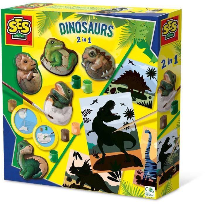 Dinosaures 2 en 1 - Moulage et peinture et scratch - Loisirs créatifs - SES CREATIVE - Mouler, peindre et scratcher des dinosaures.