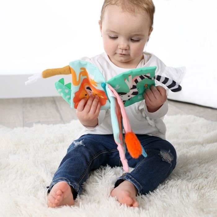 Livre en tissu sensoriel avec queues d'animaux