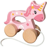 Licorne en bois 2 en 1 - A pousser et a tirer - SES CREATIVE - Licorne rose a pousser ou a tirer.