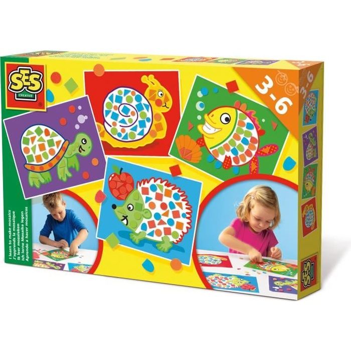 SES Creative 14827 - J'apprends la mosaique, aves les mosaiques autocollants de couleur, convient aux jeunes enfants