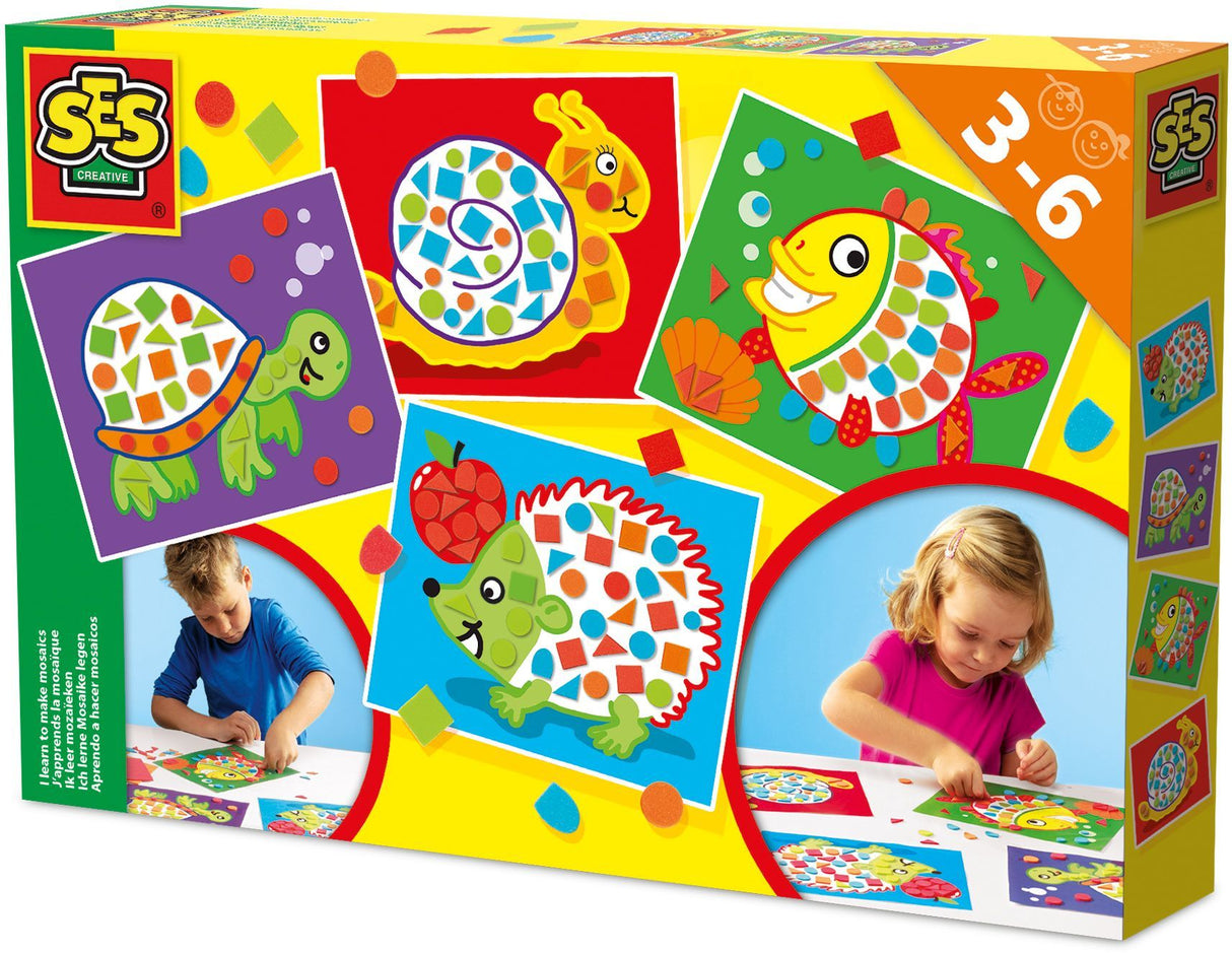 J'apprends la mosaique - SES CREATIVE - Hobby 3 - 6 - Formes en mousse autocollantes - 4 cartes préimprimées - Age : 3+