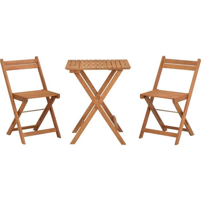 Set bistrot en bois d'acacia FSC - SAVANA - 1 table carrée 60 x 60 cm et de 2 chaises pliables - 2 personnes