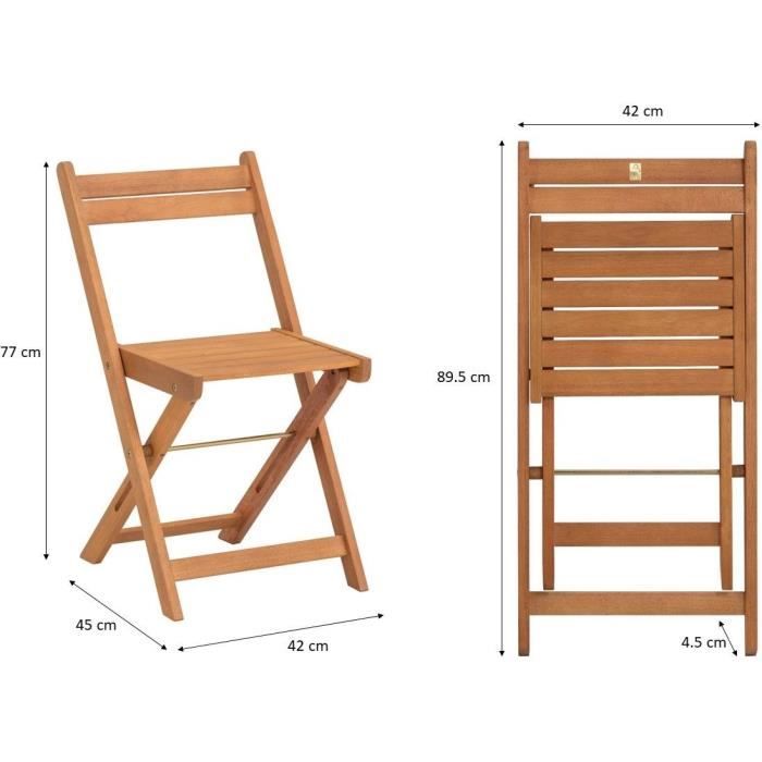 Set bistrot en bois d'acacia FSC - SAVANA - 1 table carrée 60 x 60 cm et de 2 chaises pliables - 2 personnes