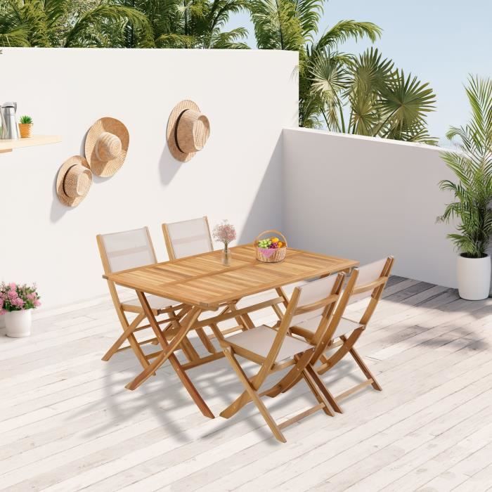 Ensemble repas de jardin en bois d'eucalyptus FSC - BANGGI - 4 personnes