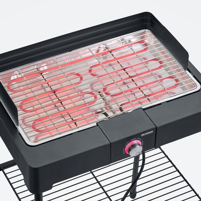 Barbecue électrique sur pieds - SEVERIN - PG8566 - 2200 W - Surface de cuisson 44,5 x 26 cm - Thermostat réglable - Noir