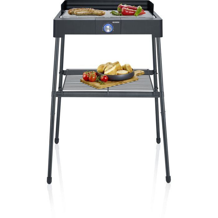 Barbecue électrique sur pieds - SEVERIN - PG8566 - 2200 W - Surface de cuisson 44,5 x 26 cm - Thermostat réglable - Noir