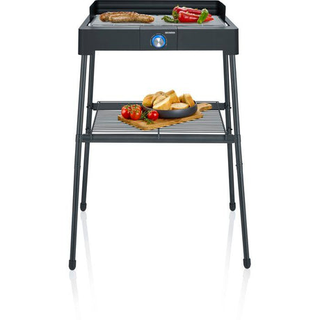 Barbecue électrique sur pieds - SEVERIN - PG8566 - 2200 W - Surface de cuisson 44,5 x 26 cm - Thermostat réglable - Noir