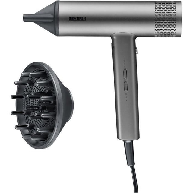 Seche-cheveux ionique - SEVERIN - HT 0169 - S-Style Speed Pro - Concentrateur & diffuseur magnétiques - 2000 W - Gris et noir