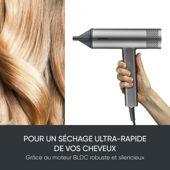 Seche-cheveux ionique - SEVERIN - HT 0169 - S-Style Speed Pro - Concentrateur & diffuseur magnétiques - 2000 W - Gris et noir
