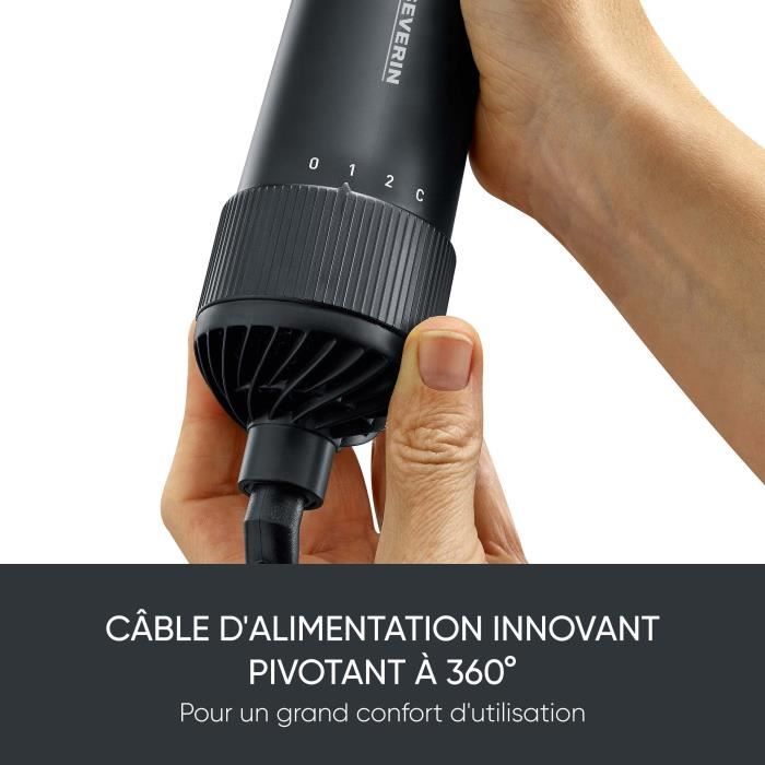 Brosse soufflante - SEVERIN - Styler multifonction avec revêtement Céramique-Kératine - Auto-rotative - 3 embouts - 1000 W - Noir