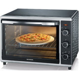 Mini Four chaleur SEVERIN TO2058 tournante 42 L, pierre a pizza et tournebroche, Four posable 1 800 W, Minuteur 120 min, Noir/Inox