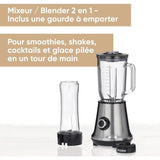 Blender 2 en 1 - SEVERIN - SM3737 -  Multi-mixeur et blender ŕ smoothie 2 en 1 - 500W - Bol en verre 1 L - 1 bouteille 600 ml inclus
