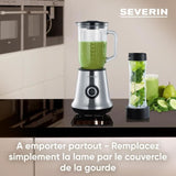 Blender 2 en 1 - SEVERIN - SM3737 -  Multi-mixeur et blender ŕ smoothie 2 en 1 - 500W - Bol en verre 1 L - 1 bouteille 600 ml inclus