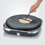 Crepiere électrique XXL - SEVERIN - CM2199 - Ø 38cm - Avec spatule et répartiteur - Inox brossé / Noir