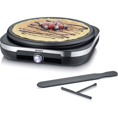 Crepiere électrique XXL - SEVERIN - CM2199 - Ř 38cm - Avec spatule et répartiteur - Inox brossé / Noir
