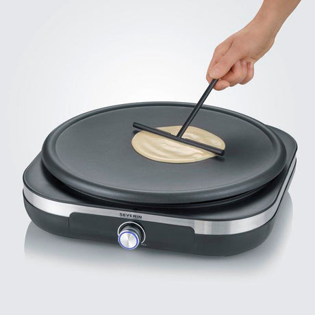 Crepiere électrique XXL - SEVERIN - CM2199 - Ř 38cm - Avec spatule et répartiteur - Inox brossé / Noir