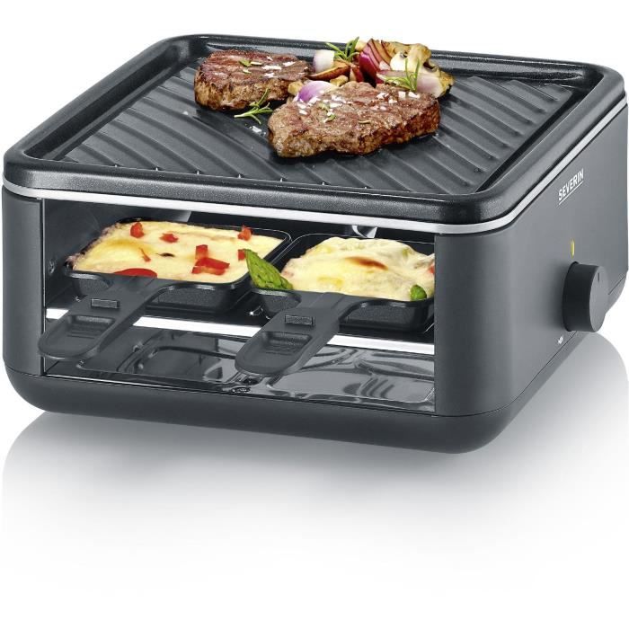 Raclette Gril - SEVERIN - RG2360 - 4 pers. - Compacte - Plaque 24 x 24 cm - Inclus 4 Poelons et spatules - Noir