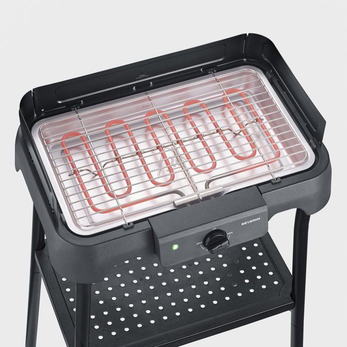 Barbecue électrique sur pieds - SEVERIN - PG8594 - 2000 W - Surface de cuisson 38 x 22 cm - Thermostat réglable - Noir