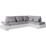 CanapÈ d'angle rÈversible convertible SEVARA 4 places - PU blanc et tissu gris clair - Coffre de rangement - L267 x P200 x H90 cm