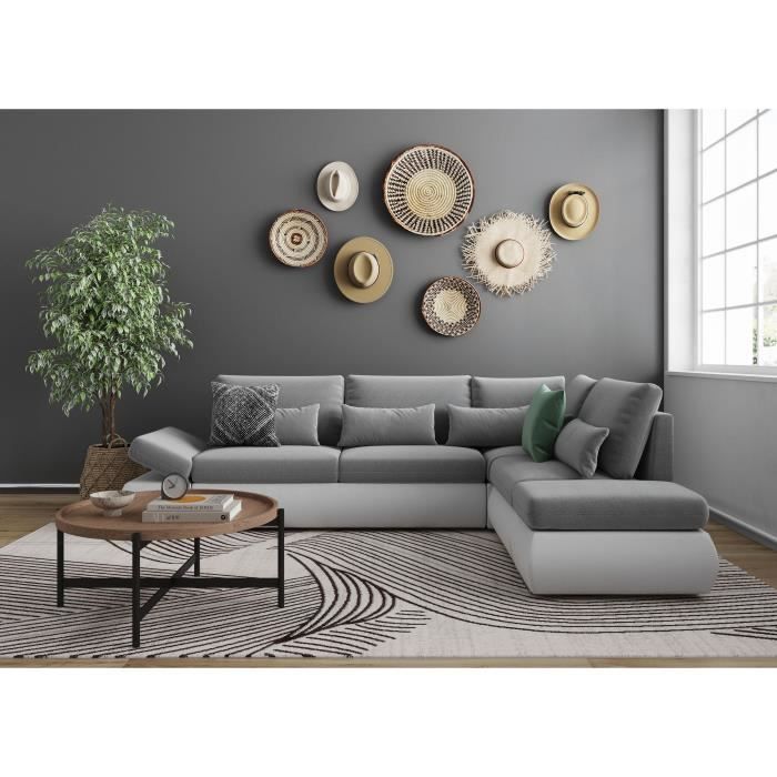 Canapé d'angle réversible convertible SEVARA 4 places - PU blanc et tissu gris clair - Coffre de rangement - L267 x P200 x H90 cm