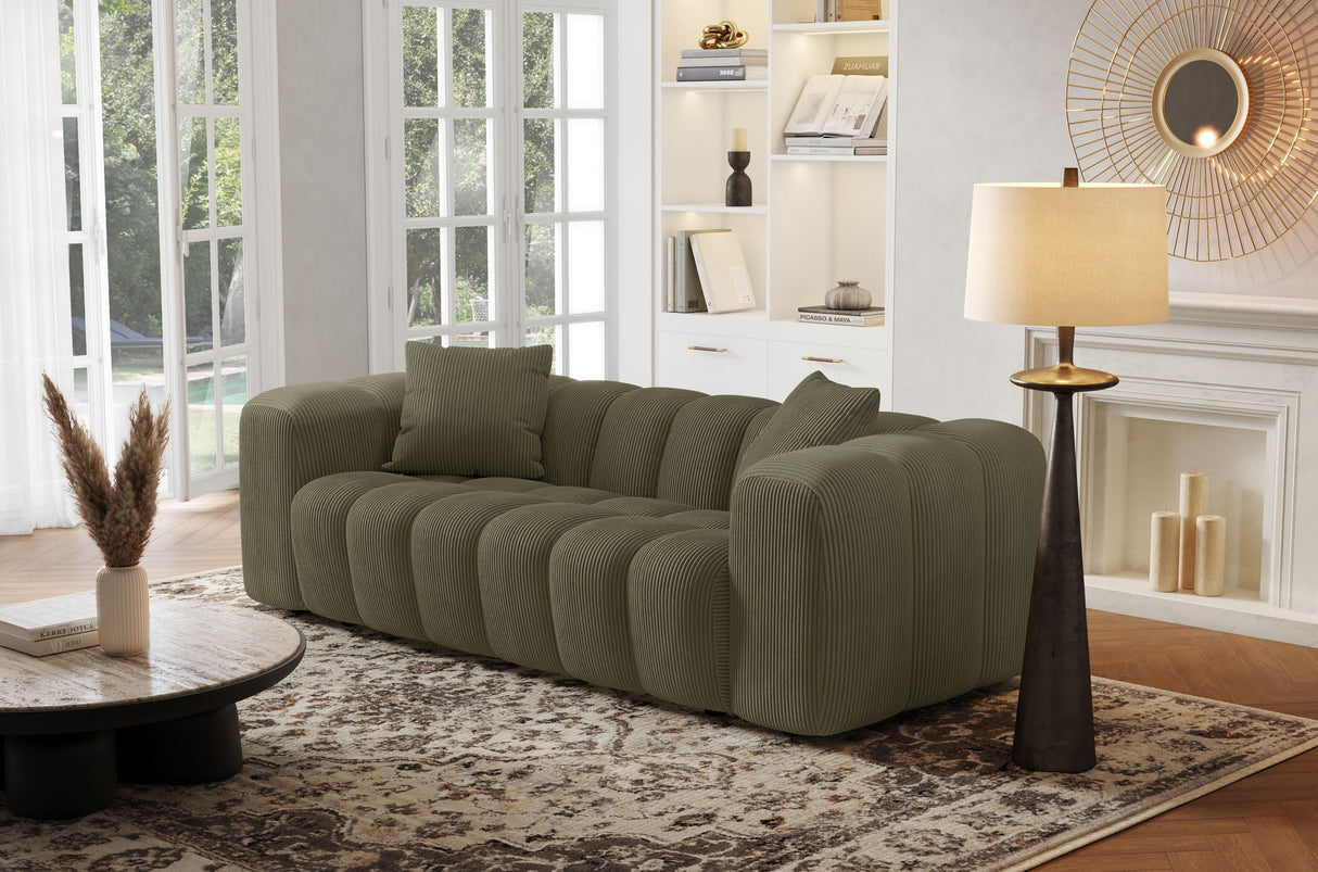 Canapé fixe - 3 places - SFERA - Tissu Vert - 240 x 100 x 80 cm