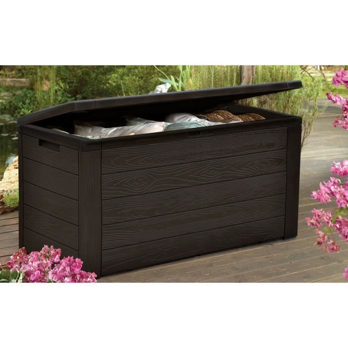 TOOD Malle / coffre de rangement en résine - 300 L - 120 x 46 x 58 cm - Marron aspect bois