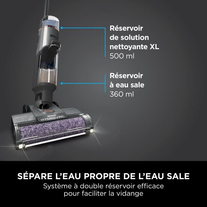 Shark HydroVac WD210EU - Aspirateur Laveur sans fil pour sols durs - Brosse rotative antimicrobienne