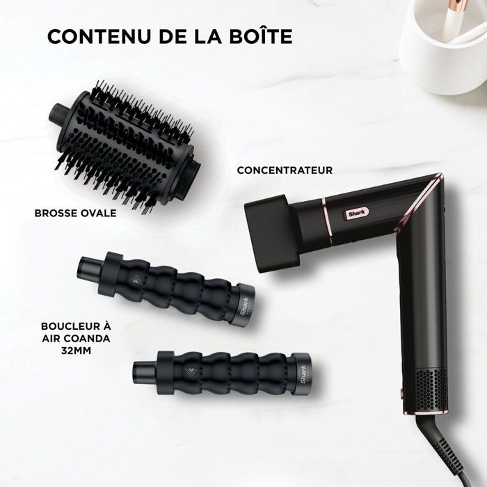 Seche-cheveux & styler soufflant 2 en 1- SHARK FLEXSTYLE - HD426EU - 3 accessoires - Noir et rose gold - 1400 W