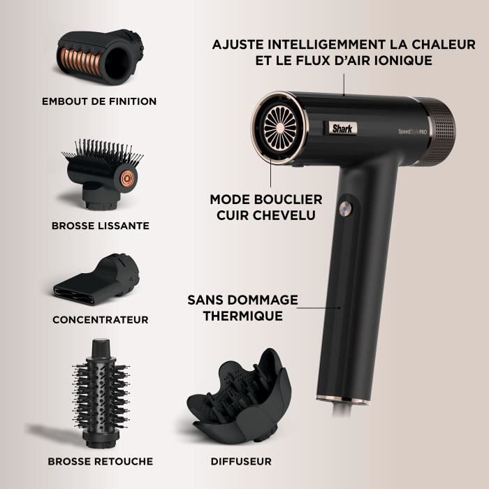 Seche-cheveux - Shark - HD752EU - SpeedStyle Pro 5-en-1 - Diffuseur Defrizz Fast - 1750 W