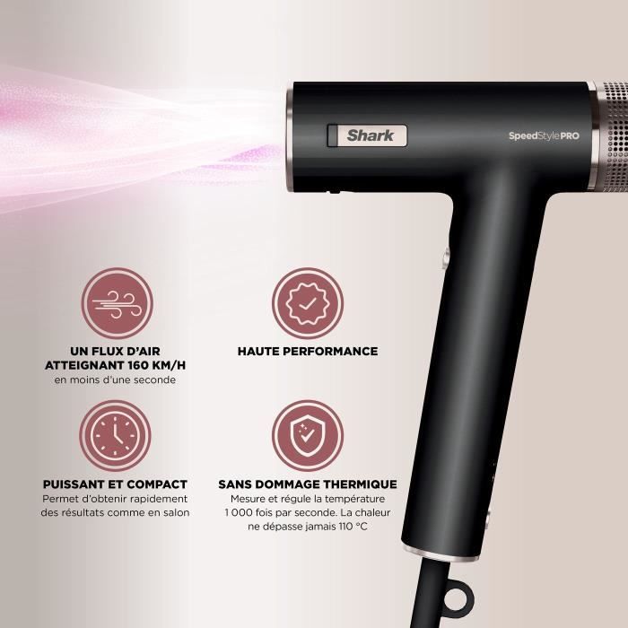 Seche-cheveux - Shark - HD731EU - SpeedStyle Pro 3-en-1 - 1750 W - Mode Bouclier du Cuir Chevelu