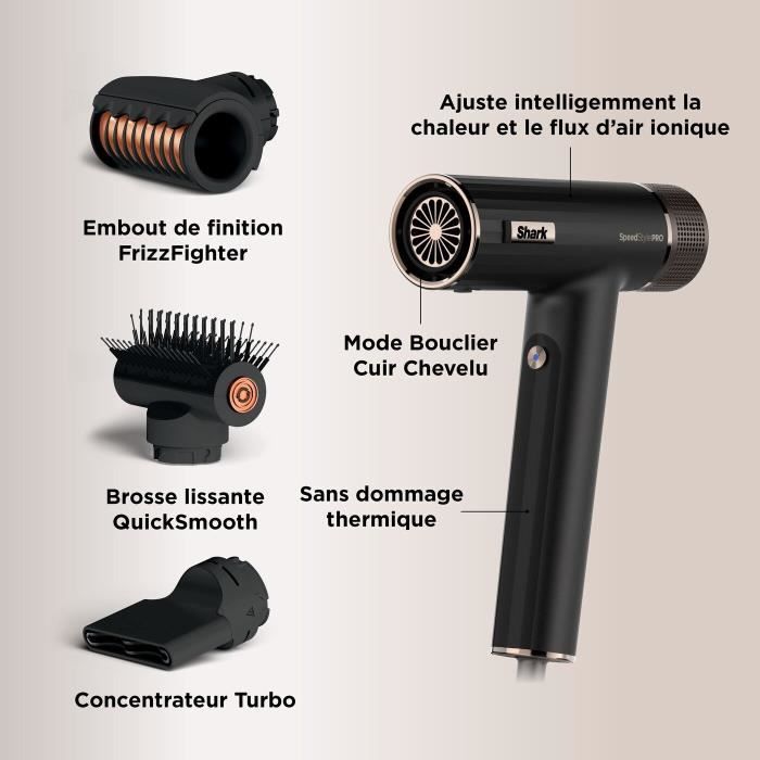 Seche-cheveux - Shark - HD731EU - SpeedStyle Pro 3-en-1 - 1750 W - Mode Bouclier du Cuir Chevelu