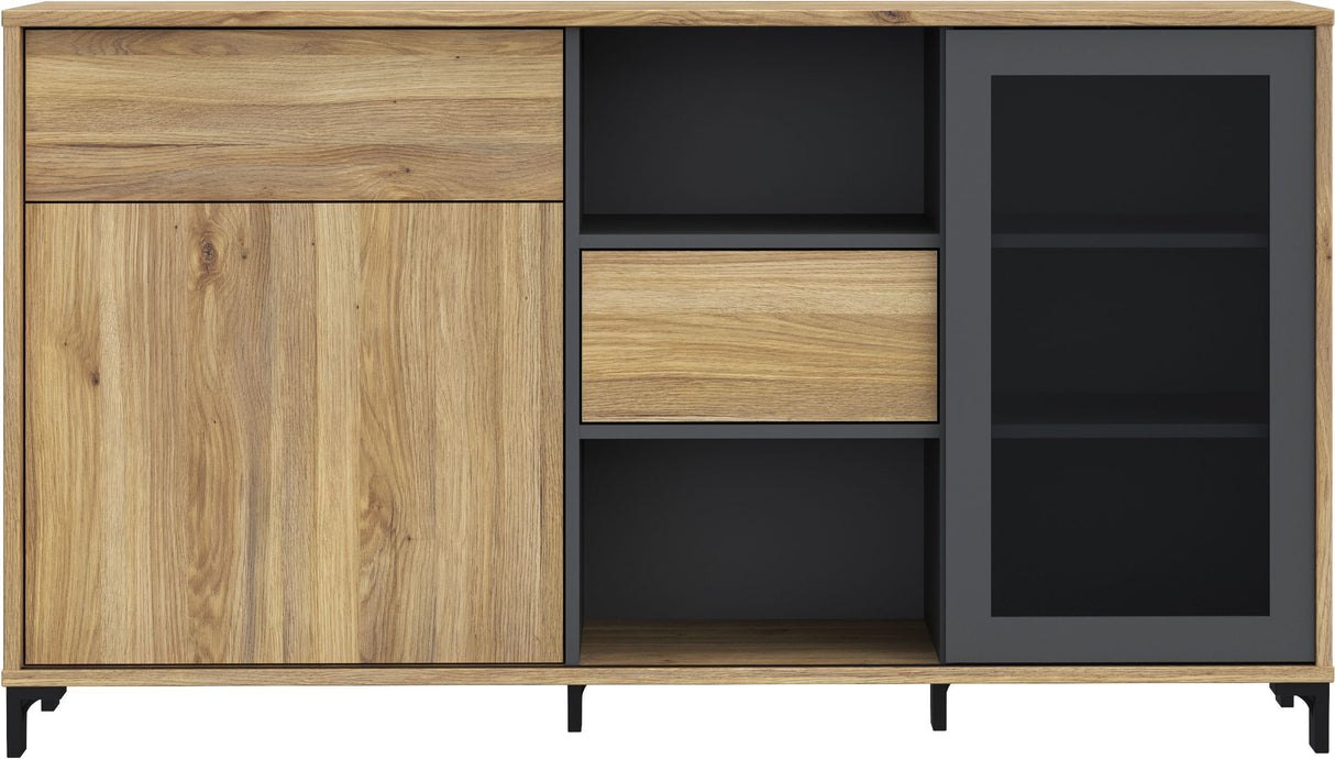 Buffet- SOUTH BEACH - Chene Mauvella / gris foncé - 2 portes dont 1 vitrée - 1 tiroir - 147 x 39,7 x 82,4 cm